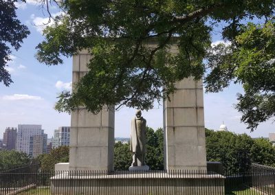 View of the Statue of Roger Villiams inside the Prospect Terrace Park, Providence, RI.
