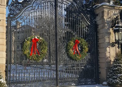 View of the Gate of the Gilded Mansion taken during the Christmas at the Mansions Tour.