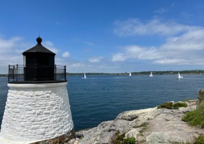 View of the Stone Tower of Castle Hill lighthouse - a destination included in the Newport: Spectacular City by the Sea Tour.