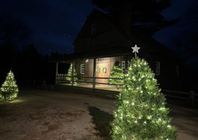 Christmas trees in trail lit up the Old Sturbridge Village.