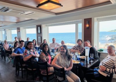 Group of tourist dining at Coast Guard House Restaurant, Narragansett Bay, RI.
