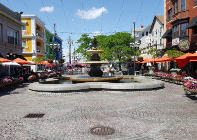 A unique view of DePasquale Square empty of people - a destination included in Discover Providence Tour.