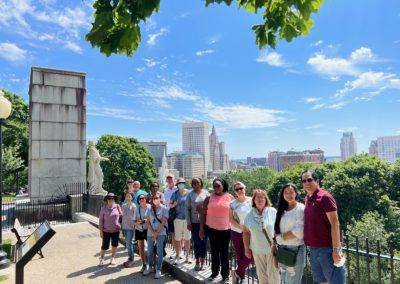 Group picture of tourists at the Prospect Terrace Park - a destination included in the Discover Providence Tour.