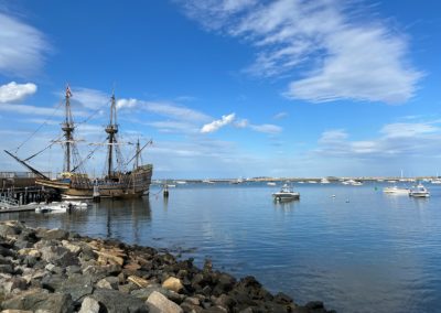 Mayflower II moored at State Pier at Pilgrim Memorial State Park - a view included in Plimoth Plantation & Cranberry Harvest.
