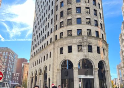 Group picture at the Turk's Head Building - a destination included in the Providence Walking Tour.