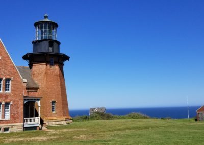 Closer view of the South East Lighthouse - a destination included in the Beautiful Block Island Tour.